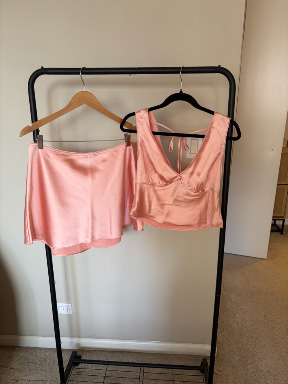 Pink Satin Crop Top and Mini Skirt Set